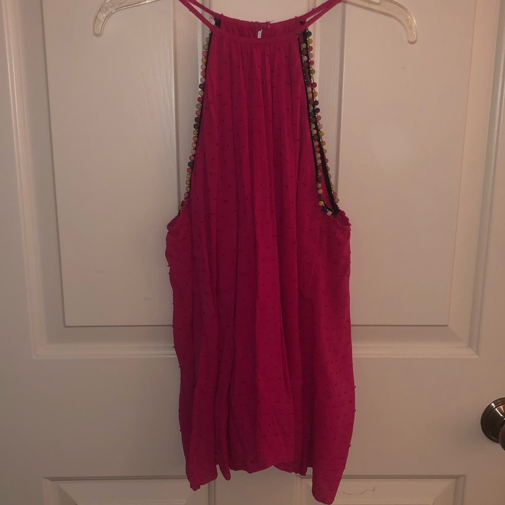 Pink Flowy Textured Blouse with colorful beads
